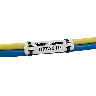 HellermannTyton TIPTAG White Black Print Cable Labels, 100mm Width, 11mm Height, 120 Qty