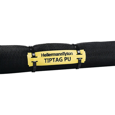 HellermannTyton TIPTAG Yellow Black Print Cable Labels, 100mm Width, 11mm Height, 125 Qty