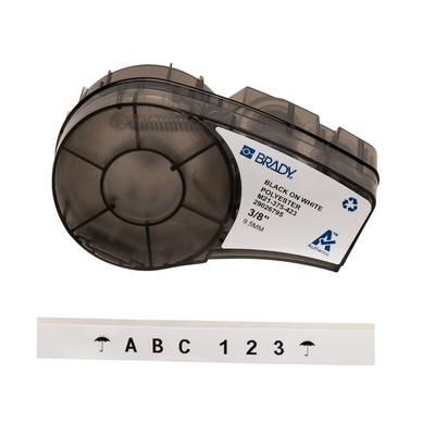Brady B-423 Black on White Label Printer Tape, 6.4 m Length, 9.53 mm Width