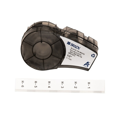 Brady B-499 Nylon Cloth Black on White Label Printer Tape, 4.88 m Length, 12.7 mm Width