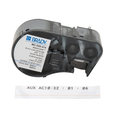 Brady B-414 BradyGrip Black on White Label, 6.35 mm Width