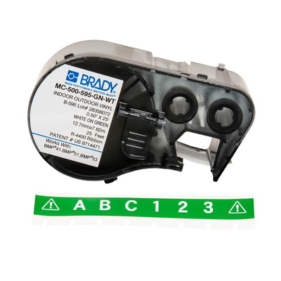 Brady B-595 Vinyl White on Green Label Printer Tape, 7.62 m Length, 12.7 mm Width