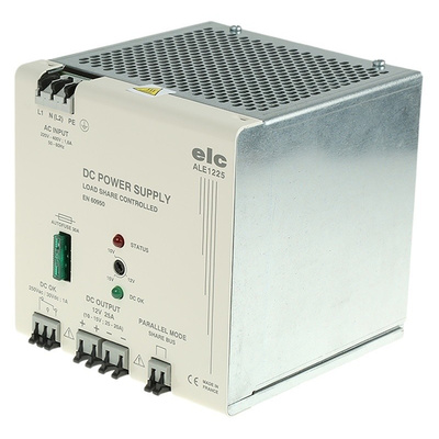 ELC DIN Rail Panel Mount Power Supply 190 → 440V ac Input Voltage, 12V dc Output Voltage, 25A Output Current,
