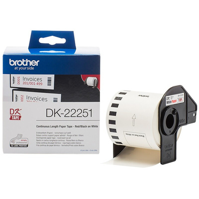Brother White Black, Red Print Label Roll, 62mm Width, 1 Roll Qty