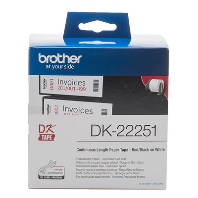 Brother White Black, Red Print Label Roll, 62mm Width, 1 Roll Qty