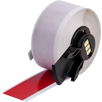 Brady B-595 Vinyl White Red Print Label Roll, 25.4mm Width