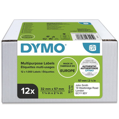 Dymo White Black Print Label, 32mm Width, 57mm Height, 1000Per Roll Qty