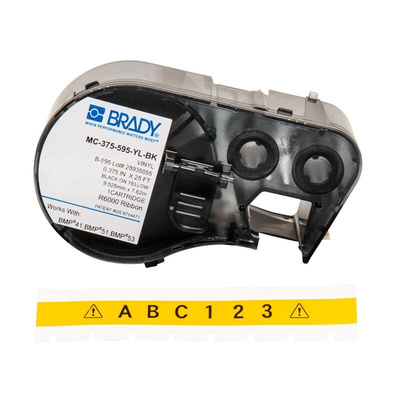 Brady BMP Yellow Black Print Label Roll, 9.53mm Width, 1Per Roll Qty