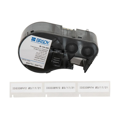 Brady BMP White Black Print Label Roll, 12.7mm Width, 41.91mm Height, 180Per Roll Qty