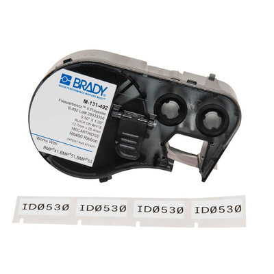 Brady BMP White Black Print Label Roll, 12.7mm Width, 25.4mm Height, 180Per Roll Qty