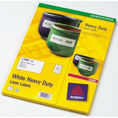 Avery White Adhesive Heavy duty Label Sheet, Pack of 40