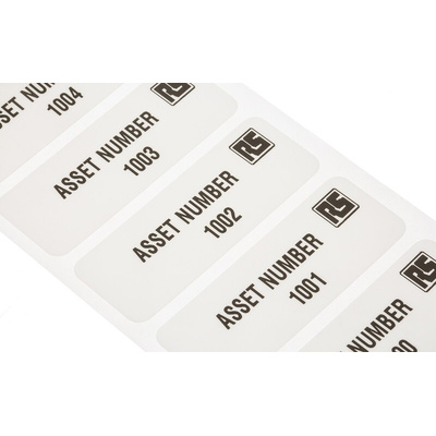 RS PRO Adhesive Pre-Printed Adhesive Label-Asset Number-. Quantity: 1000 → 2999
