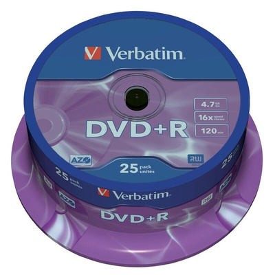 Verbatim DVD+R, 4.7 GB, 16X, 25 Pack