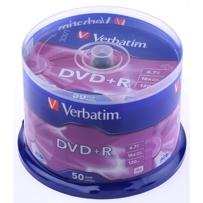 Verbatim DVD+R, 4.7 GB, 16X, 50 Pack