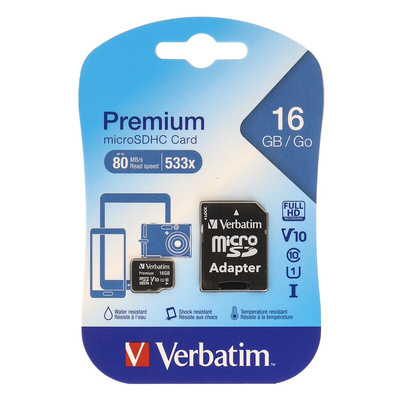 Verbatim 16 GB MicroSDHC Micro SD Card, Class 10, UHS-1 U1