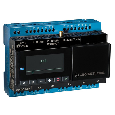 Crouzet em4 Series PLC CPU, PWM, Relay Output, 12 (Digital/Analogue), 4 (Digital)-Input, Analogue, Digital Input