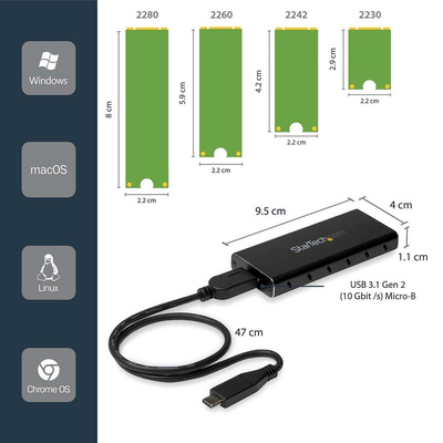 StarTech.com M.2 SATA Hard Drive Enclosure, USB 3.1