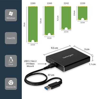 StarTech.com M.2 SATA Hard Drive Enclosure, USB 3.1