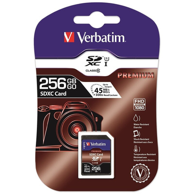Verbatim 256 GB SDXC SD Card, Class 10, UHS-1 U1
