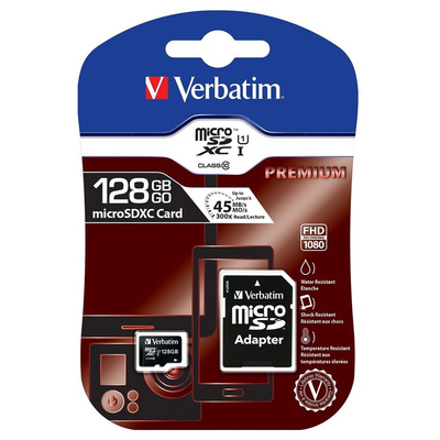 Verbatim 128 GB MicroSDHC Micro SD Card, Class 10, UHS-1 U1