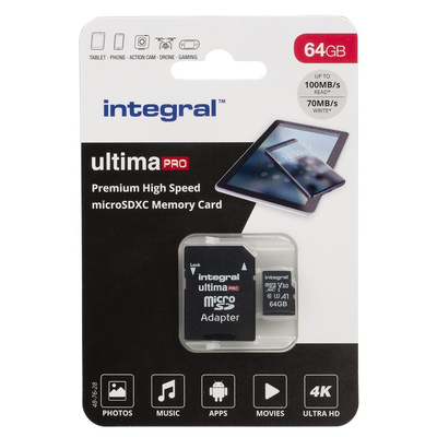 Integral Memory 64 GB MicroSDXC Micro SD Card, Class 10, UHS-1 U3