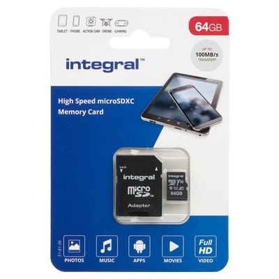 Integral Memory 64 GB MicroSDXC Micro SD Card, Class 10, UHS-1 U1