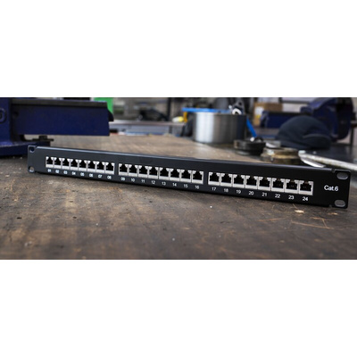 RS PRO Cat6 24 Port RJ45 RJ Patch Panel STP 1U Black