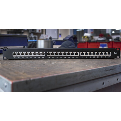 RS PRO Cat6 24 Port RJ45 RJ Patch Panel STP 1U Black