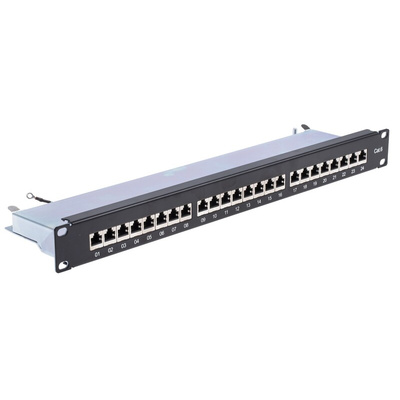 RS PRO Cat6 24 Port RJ45 RJ Patch Panel STP 1U Black