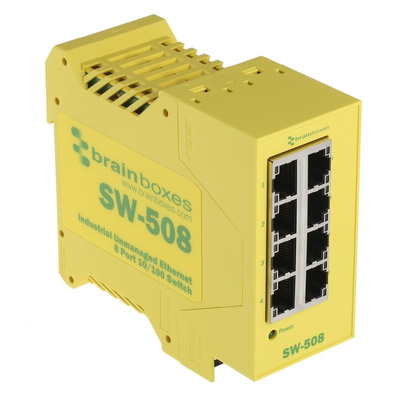Brainboxes DIN Rail Mount Ethernet Switch, 8 RJ45 Ports
