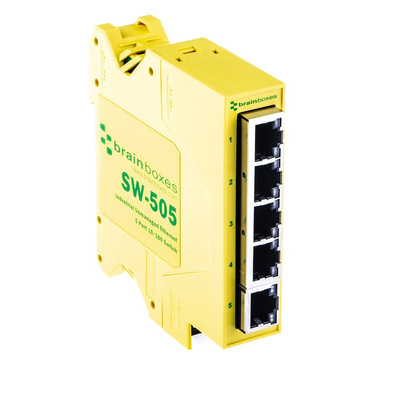 Brainboxes DIN Rail Mount Ethernet Switch, 5 RJ45 Ports