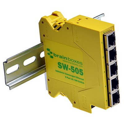 Brainboxes DIN Rail Mount Ethernet Switch, 5 RJ45 Ports