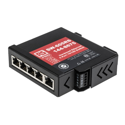 RS PRO DIN Rail Mount Ethernet Switch, 5 RJ45 Ports, 10/100Mbit/s Transmission