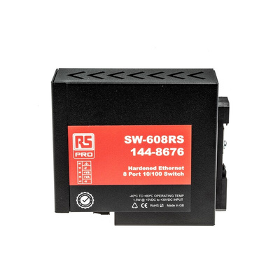 RS PRO DIN Rail Mount Ethernet Switch, 8 RJ45 Ports, 10/100Mbit/s Transmission