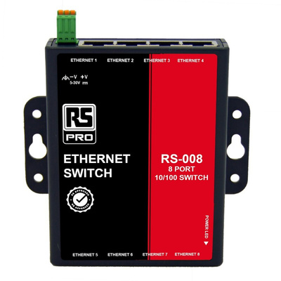RS PRO Wall Mount Ethernet Switch, 8 RJ45 Ports, 10/100Mbit/s Transmission, 30V dc