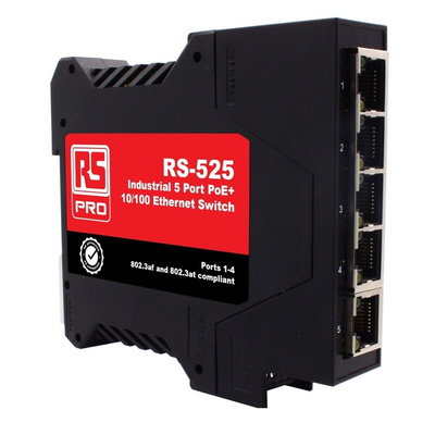 RS PRO DIN Rail Mount Ethernet Switch, 5 RJ45 Ports, 10/100Mbit/s Transmission, 57V dc
