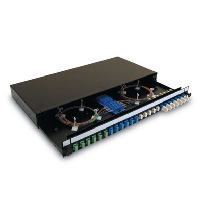 Amphenol Industrial 48 Port LC Multimode Duplex Fibre Optic Patch Panel With 48 Ports Populated, 1U