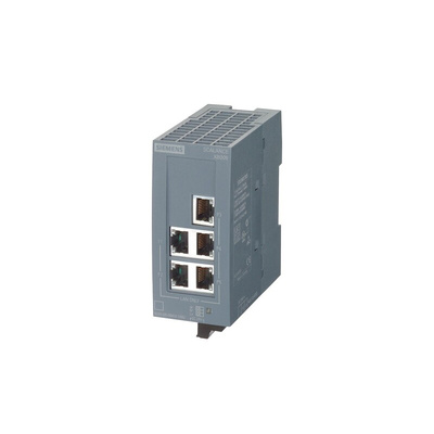 Siemens XB005 Series DIN Rail Mount Ethernet Switch, 5 RJ45 Ports, 10/100Mbit/s Transmission, 24V dc