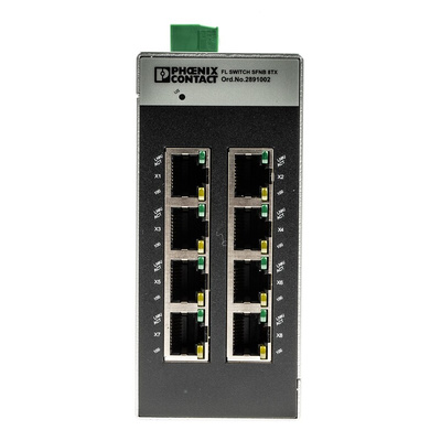 Phoenix Contact FL SWITCH SFNB 8TX Series DIN Rail Mount Ethernet Switch, 8 RJ45 Ports, 100Mbit/s Transmission, 24V dc