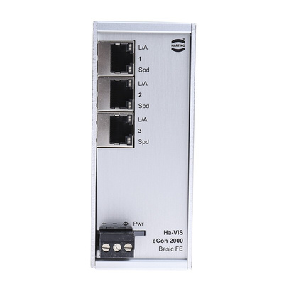HARTING DIN Rail Mount Ethernet Switch, 3 RJ45 Ports, 10/100Mbit/s Transmission, 24V dc
