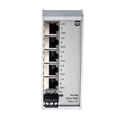 HARTING DIN Rail Mount Ethernet Switch, 5 RJ45 Ports, 10/100Mbit/s Transmission, 24V dc