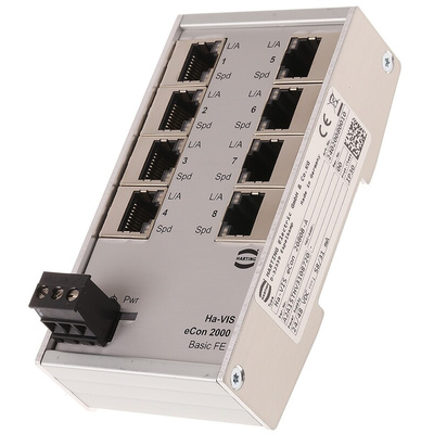 Harting DIN Rail Mount Ethernet Switch, 8 RJ45 Ports, 10/100Mbit/s Transmission, 24V dc