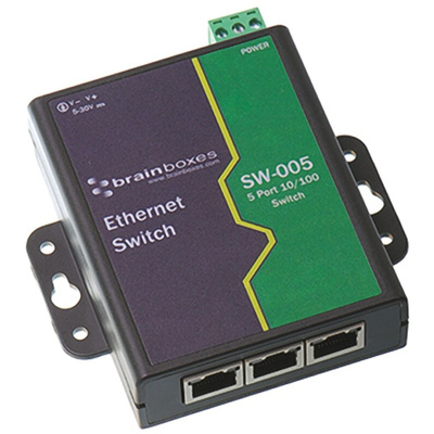 Brainboxes Wall Mount Ethernet Switch, 5 RJ45 Ports