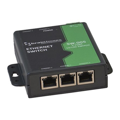 Brainboxes Wall Mount Ethernet Switch, 5 RJ45 Ports