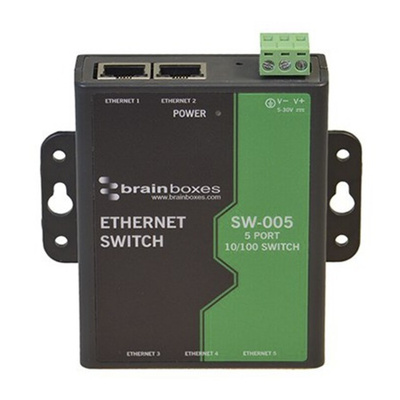 Brainboxes Wall Mount Ethernet Switch, 5 RJ45 Ports