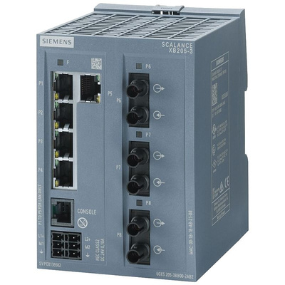 Siemens XB205 Series DIN Rail Mount Ethernet Switch, 5 RJ45 Ports, 10/100Mbit/s Transmission, 24V dc