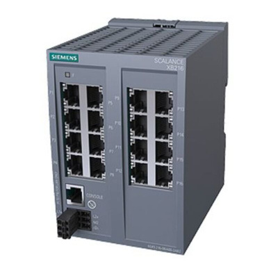Siemens XB216 Series DIN Rail Mount Ethernet Switch, 16 RJ45 Ports, 10/100Mbit/s Transmission, 24V dc