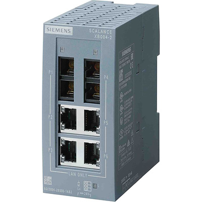 Siemens DIN Rail, Wall Ethernet Switch, 4 RJ45 Ports, 10/100Mbit/s Transmission, 24V dc