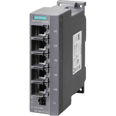 Siemens DIN Rail, Wall Ethernet Switch, 5 RJ45 Ports, 10/100Mbit/s Transmission, 24V dc