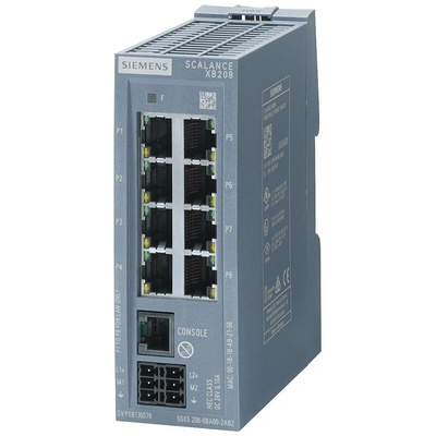 Siemens SCILANCE XB-200 Series DIN Rail Mount Ethernet Switch, 8 RJ45 Ports, 10/100Mbit/s Transmission, 24V dc